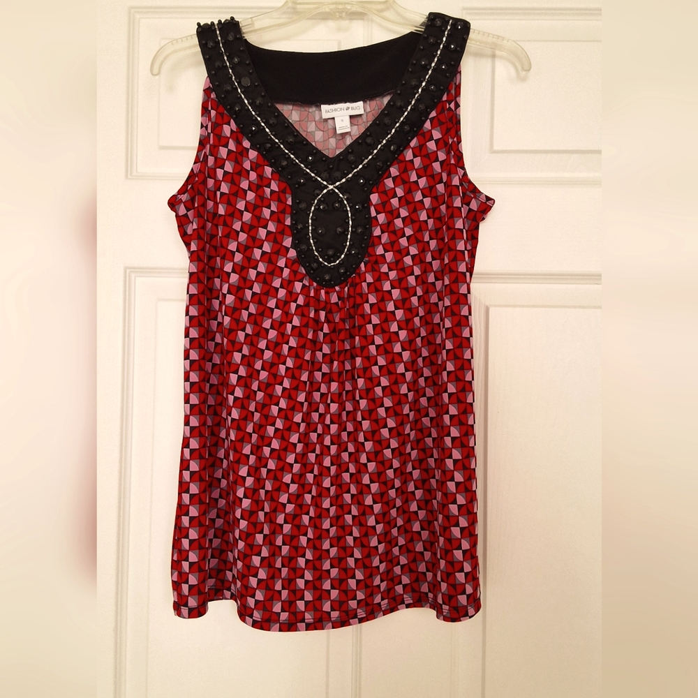 Fashion Bug, Small, Embellished Women's Top, Red,Pink,Black,Gray,Silver